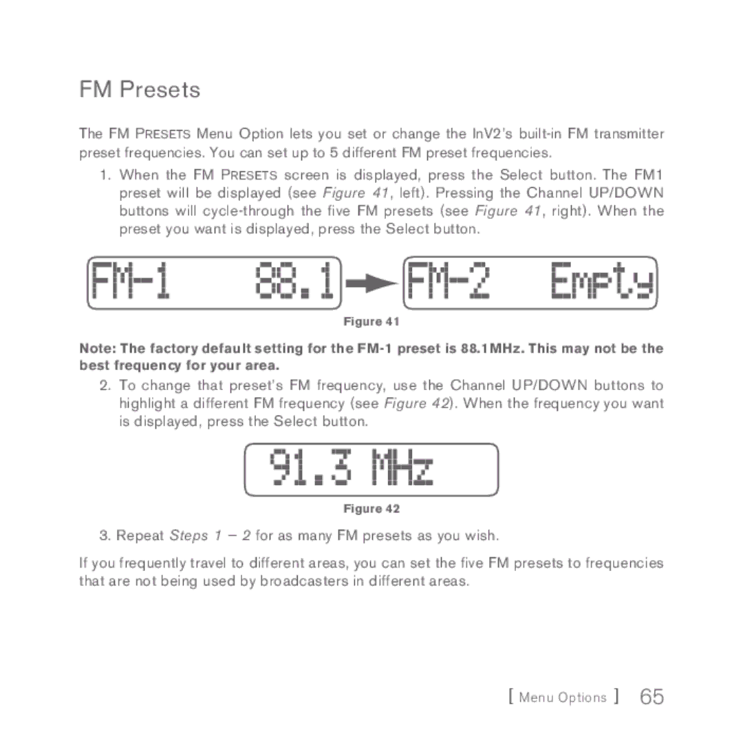 Sirius Satellite Radio INV2 manual FM Presets 