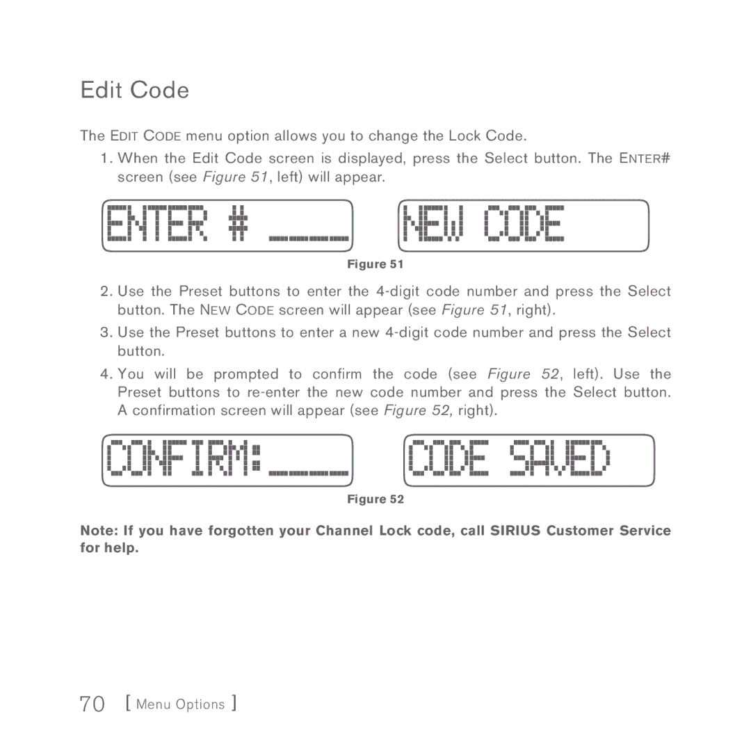 Sirius Satellite Radio INV2 manual Edit Code 