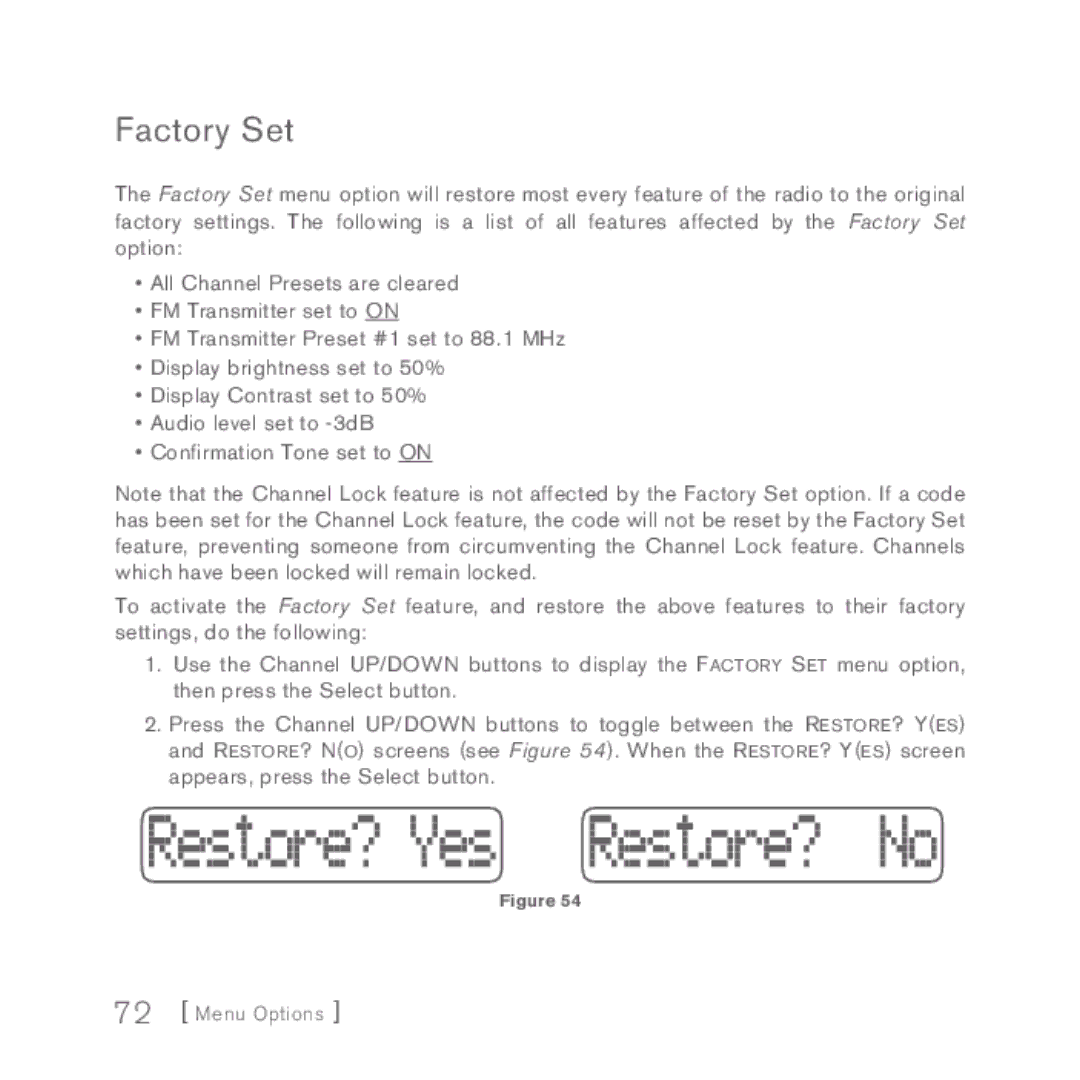 Sirius Satellite Radio INV2 manual Factory Set 