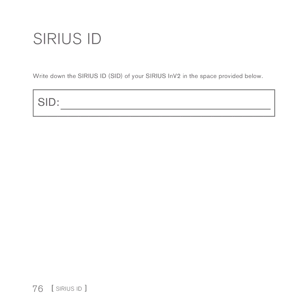 Sirius Satellite Radio INV2 manual Sirius ID 