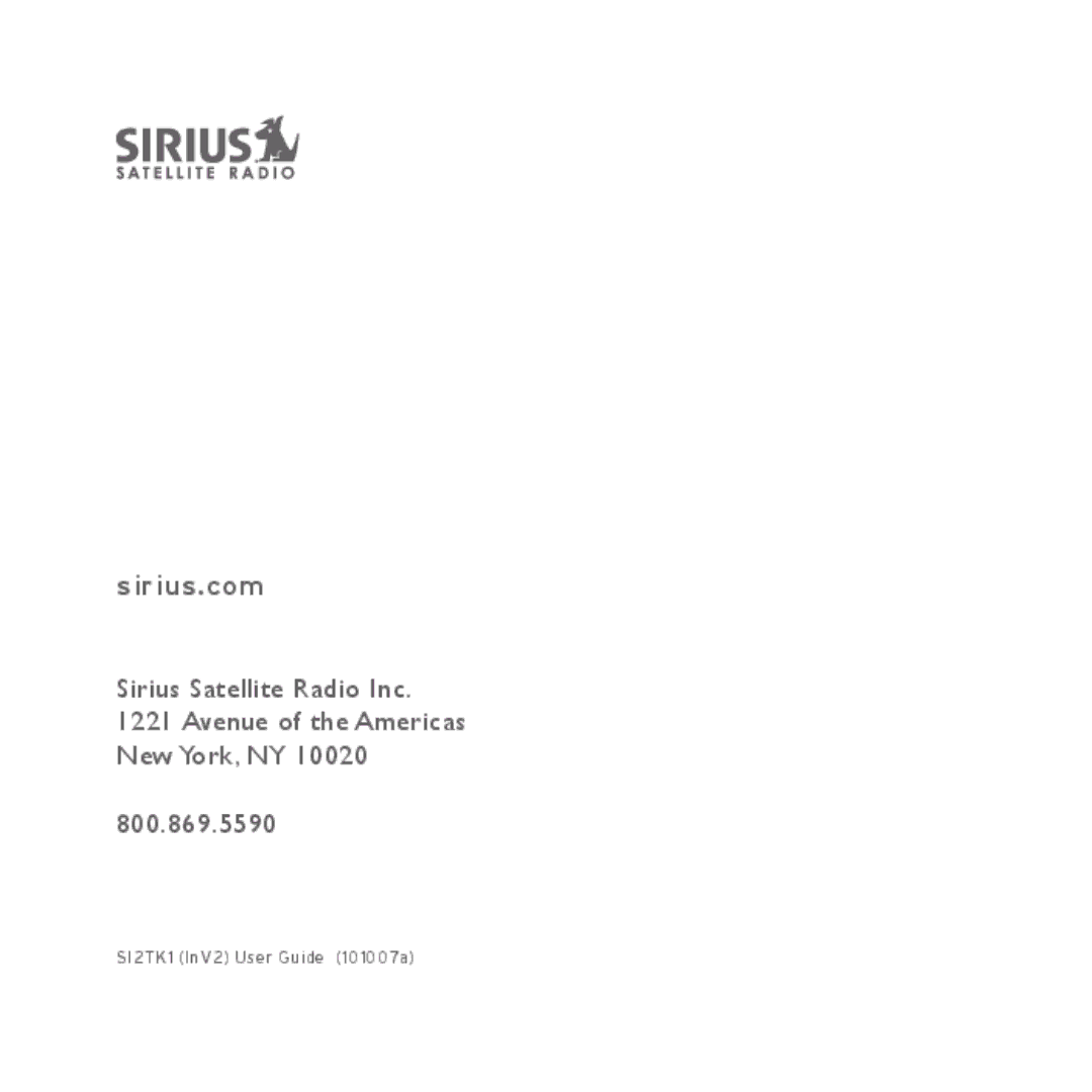 Sirius Satellite Radio INV2 manual Sirius.com 