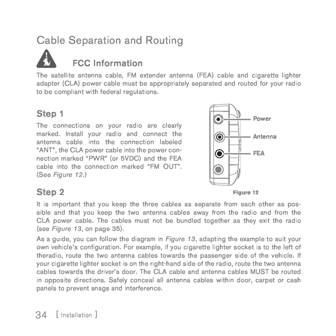 Sirius Satellite Radio INV2 manual Cable Separation and Routing, FCC Information, Step 