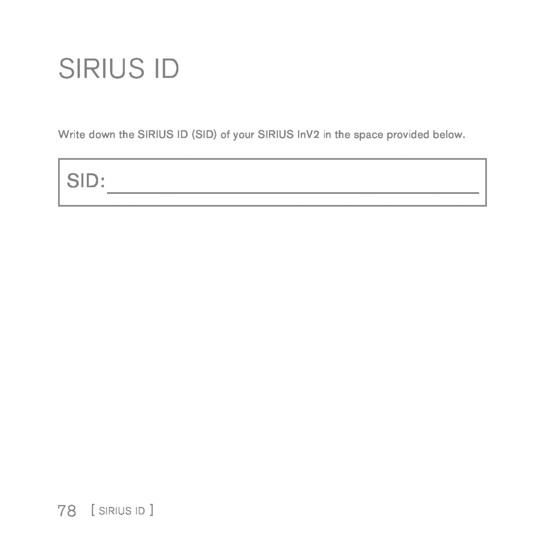 Sirius Satellite Radio INV2 manual Sirius Id 