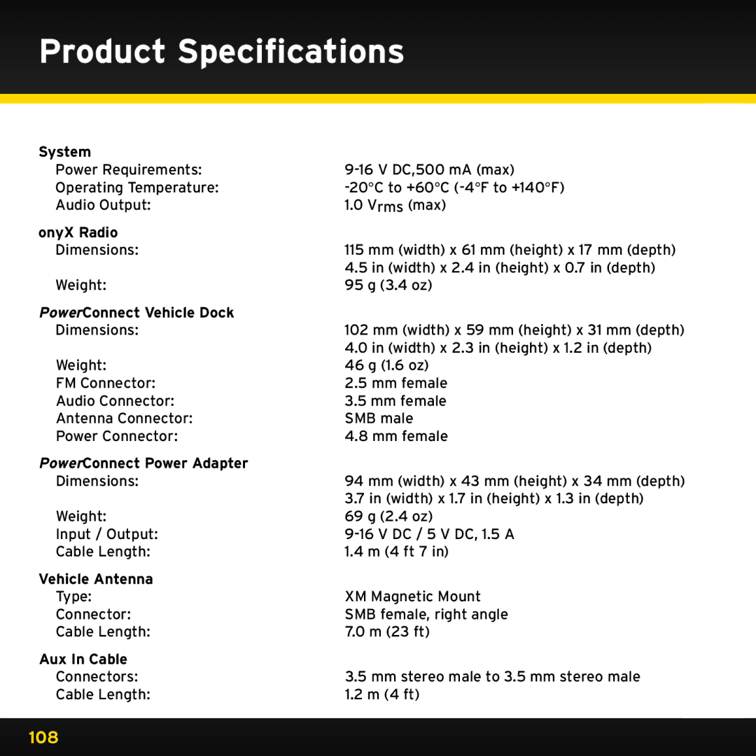 Sirius Satellite Radio ISP2000 manual Product Specifications, System 