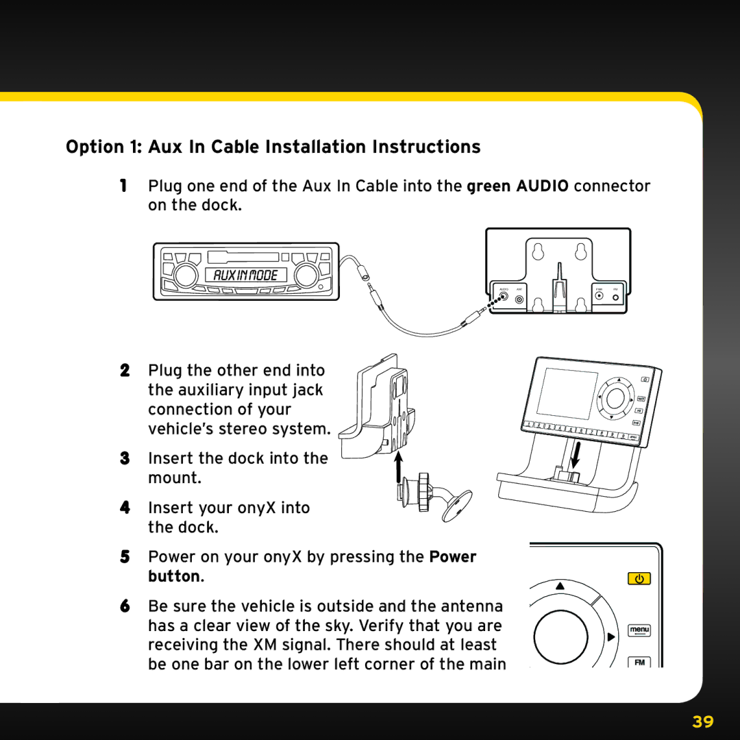 Sirius Satellite Radio ISP2000 manual Option 1 Aux In Cable Installation Instructions 