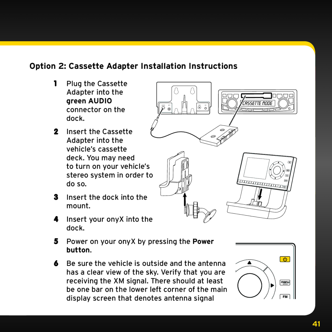 Sirius Satellite Radio ISP2000 manual Option 2 Cassette Adapter Installation Instructions 