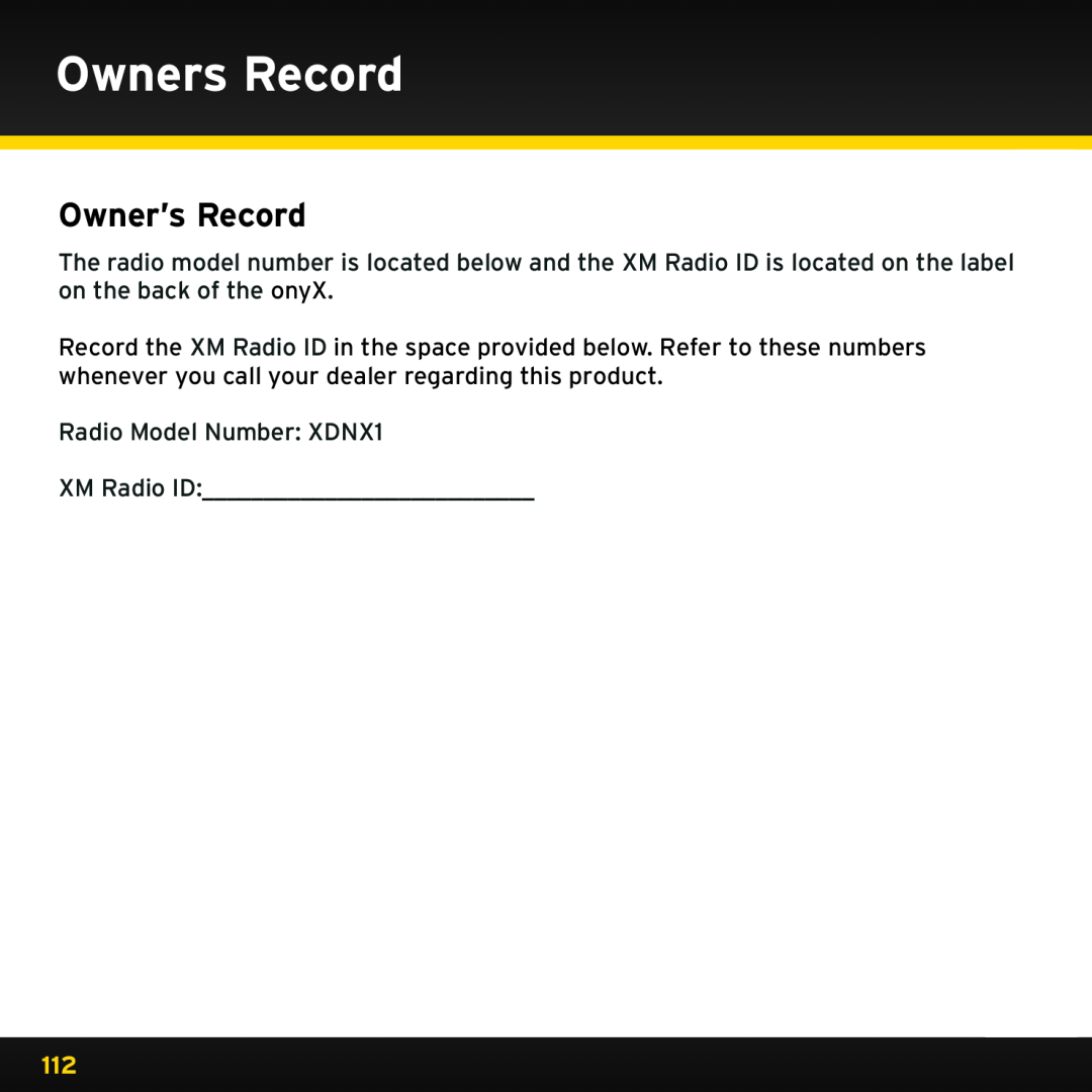 Sirius Satellite Radio ISP2000 manual Owners Record, Owner’s Record 