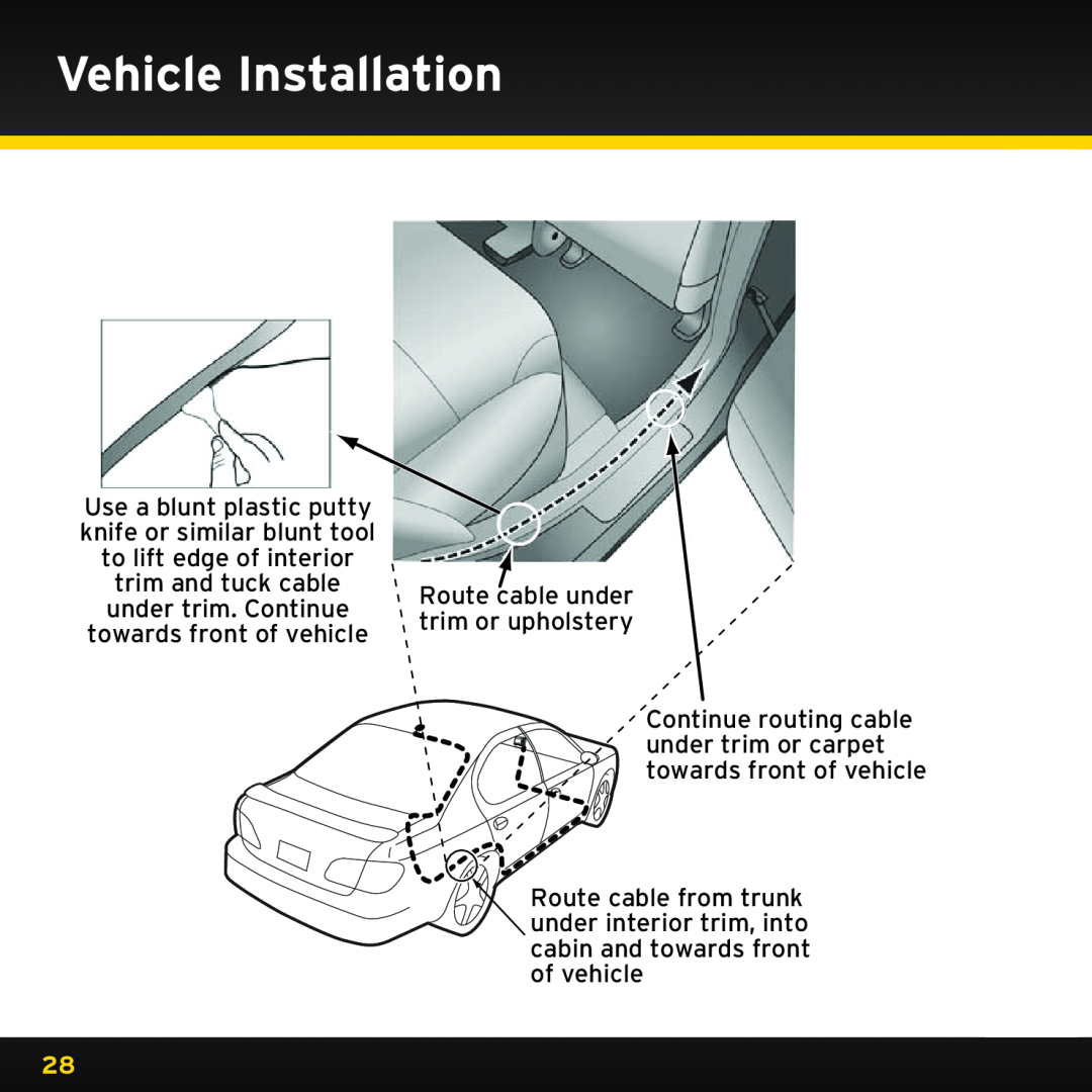 Sirius Satellite Radio ISP2000 manual Vehicle Installation, Route cable under trim or upholstery 