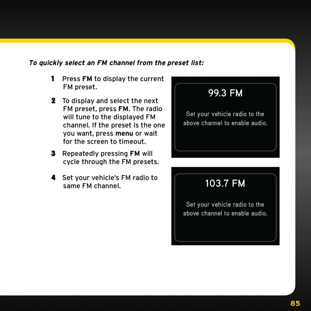 Sirius Satellite Radio ISP2000 manual 99.3 FM, 103.7 FM 