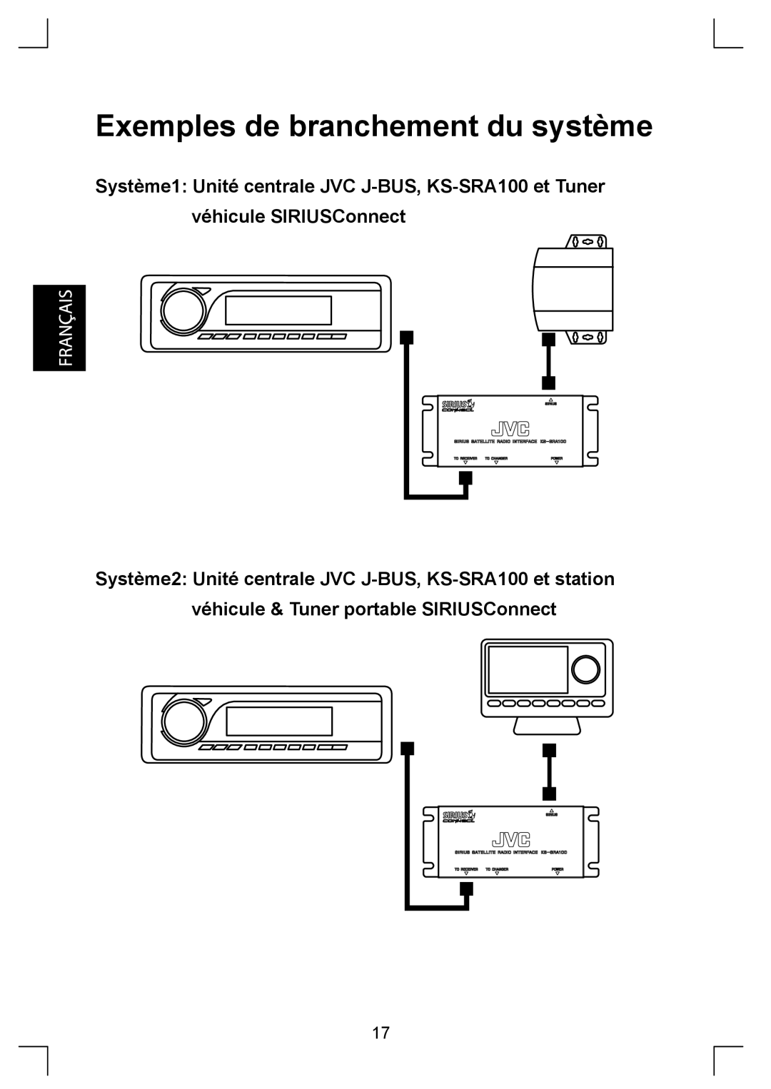 Sirius Satellite Radio KS-SRA100 manual Exemples de branchement du système 