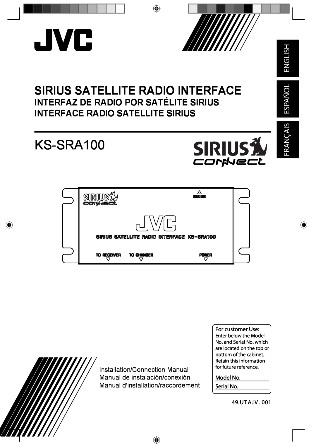 Sirius Satellite Radio KS-SRA100 manual Sirius Satellite Radio Interface, Français Español English 