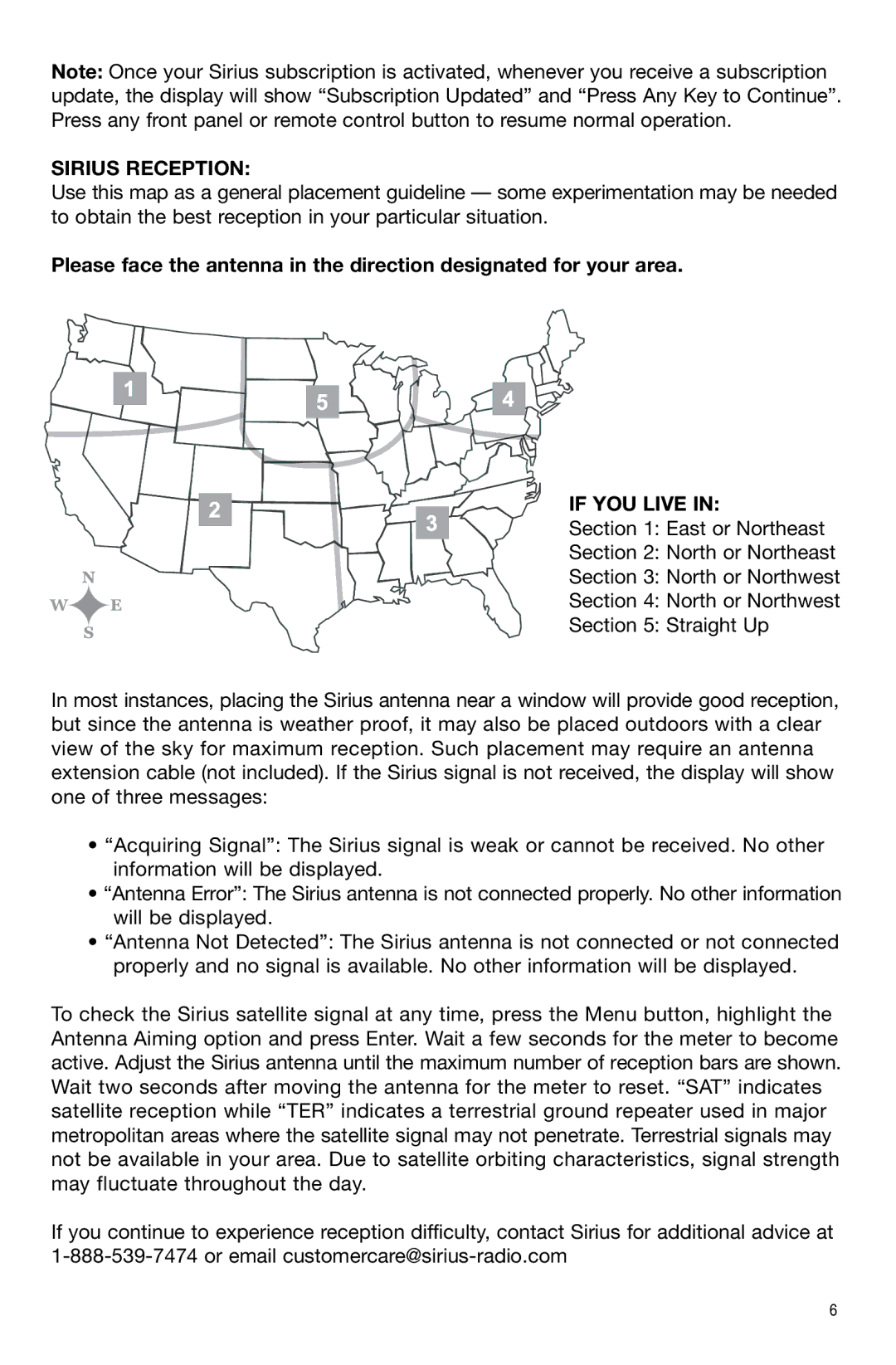 Sirius Satellite Radio Model Satellite owner manual Sirius Reception, If YOU Live 