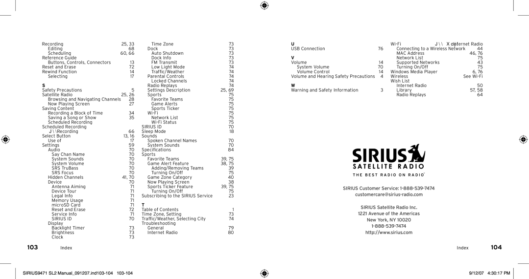 Sirius Satellite Radio Model SLV2 manual Sirius ID, 12/07 43017 PM 