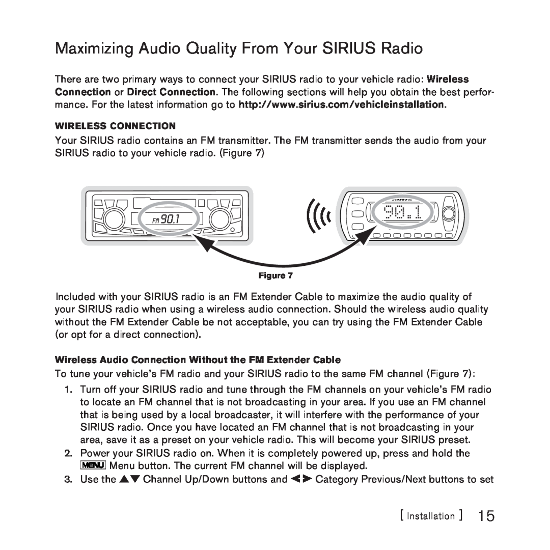 Sirius Satellite Radio Plug-n-Play manual Maximizing Audio Quality From Your SIRIUS Radio, 90.1, Wireless Connection 