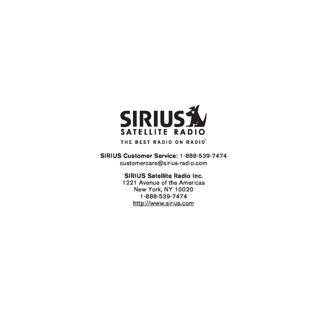 Sirius Satellite Radio Plug-n-Play manual SIRIUS Customer Service 