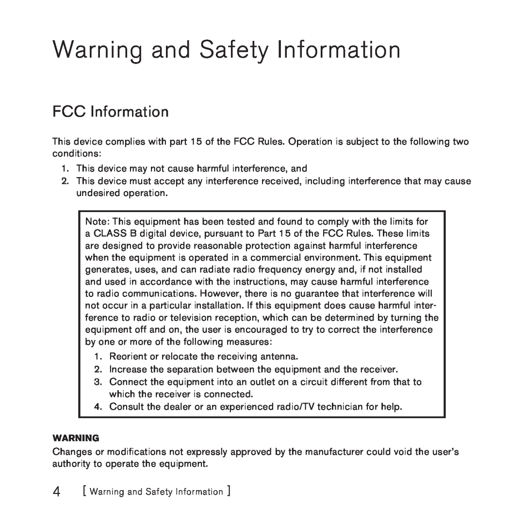 Sirius Satellite Radio Plug-n-Play manual Warning and Safety Information, FCC Information 