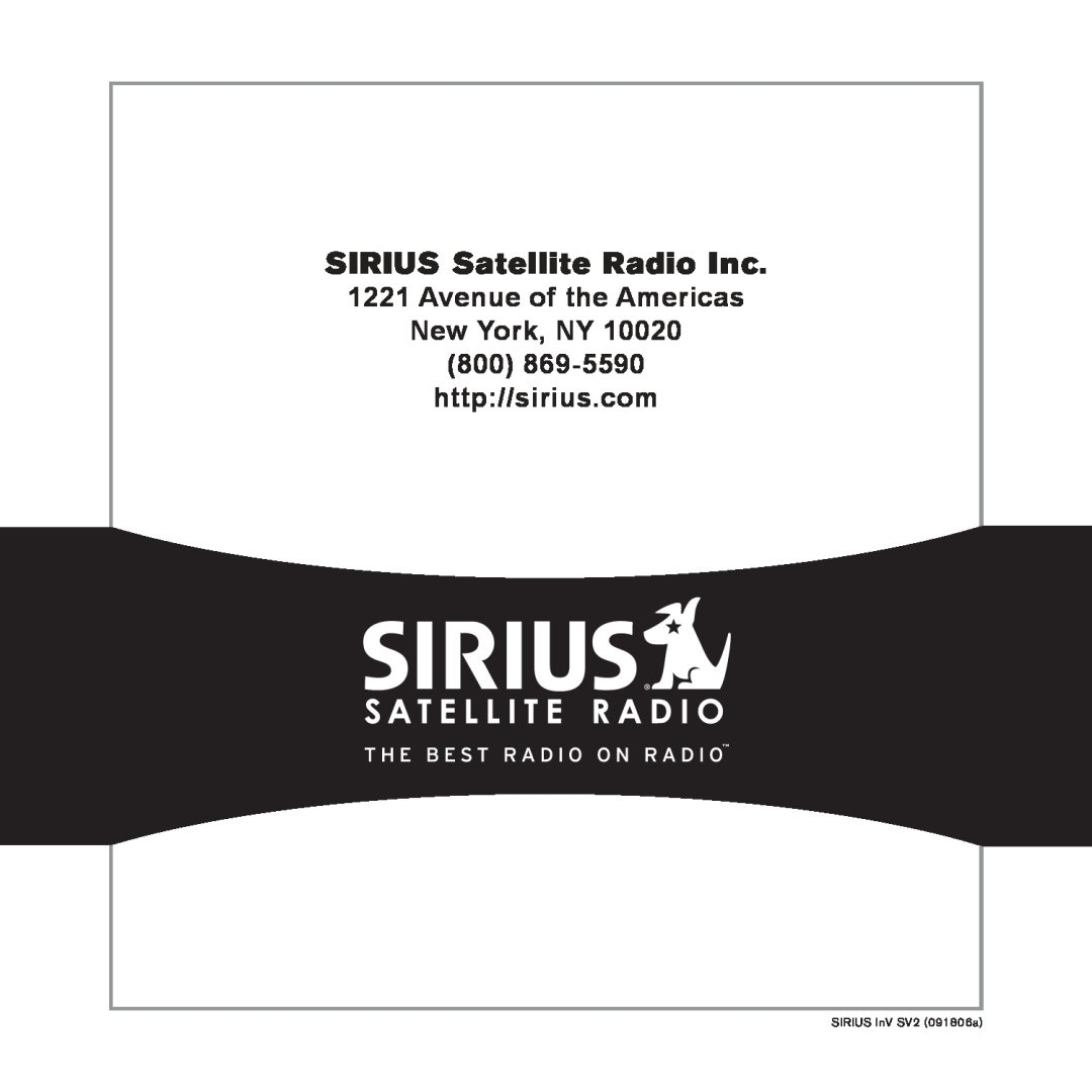 Sirius Satellite Radio Plug-n-Play SIRIUS Satellite Radio Inc, Avenue of the Americas New York, NY, SIRIUS InV SV2 091806a 