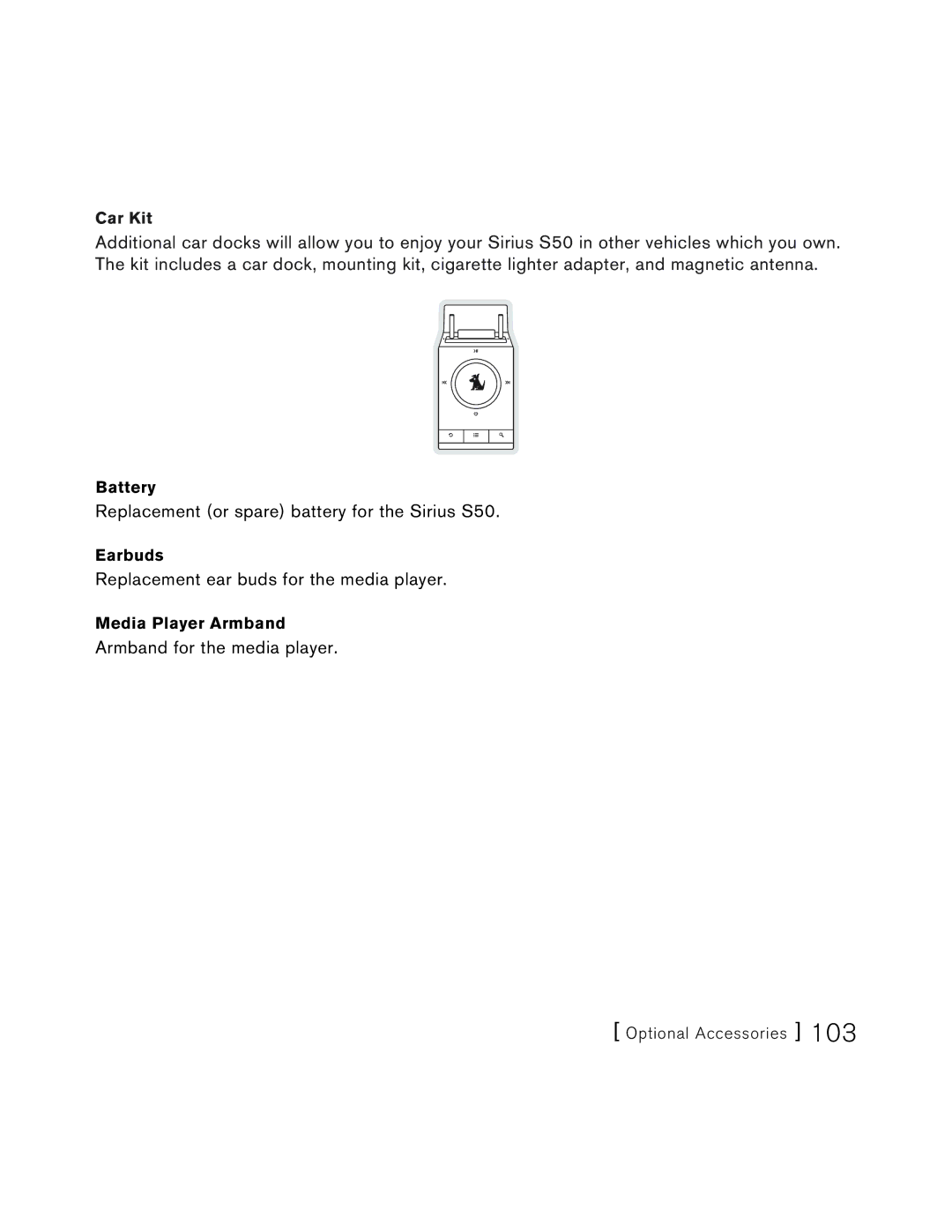 Sirius Satellite Radio user manual Replacement or spare battery for the Sirius S50 