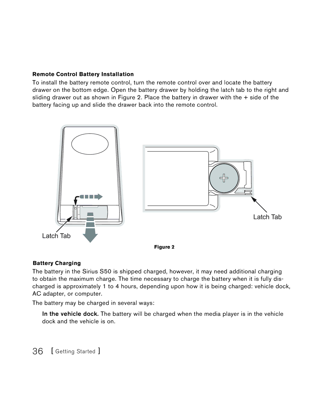 Sirius Satellite Radio S50 user manual Latch Tab 