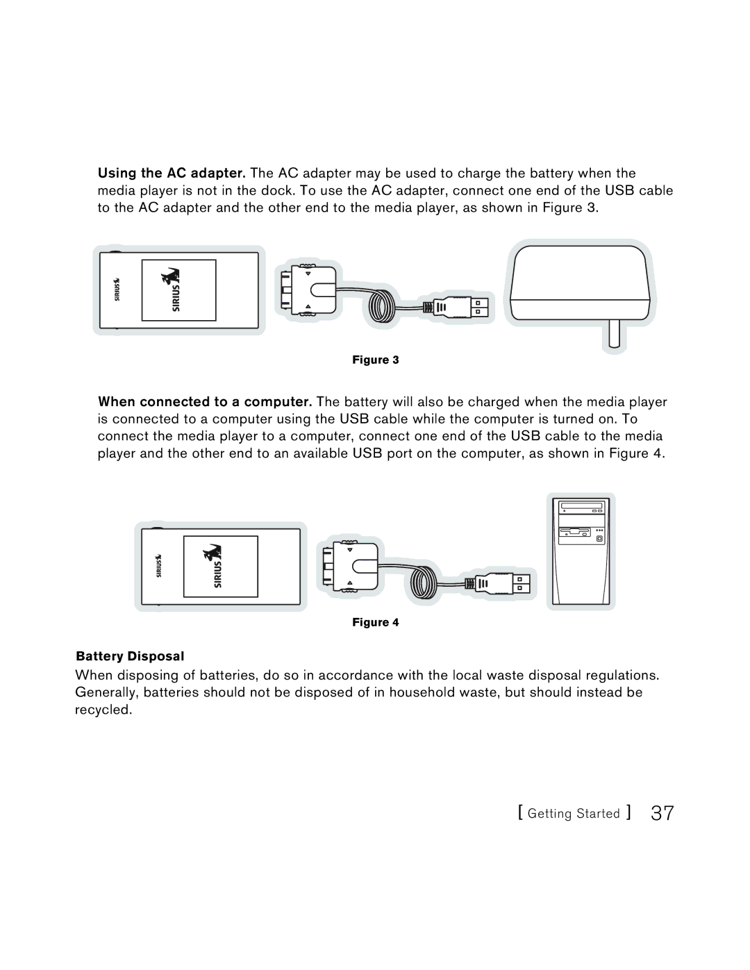 Sirius Satellite Radio S50 user manual Battery Disposal 