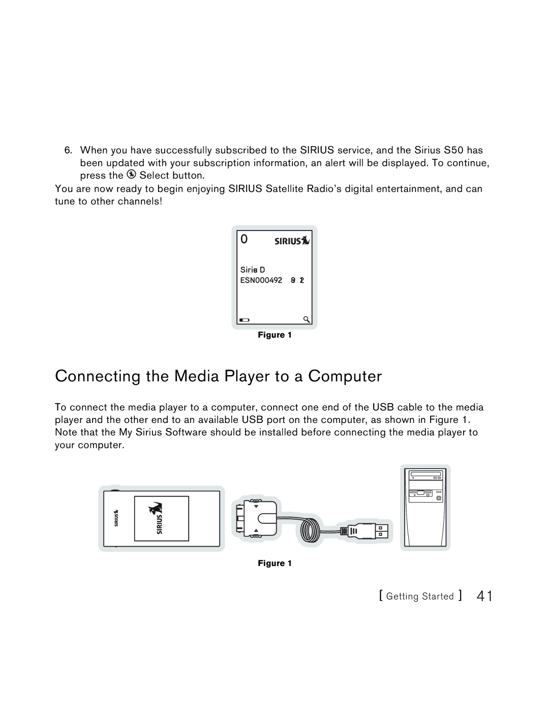 Sirius Satellite Radio S50 user manual Connecting the Media Player to a Computer 