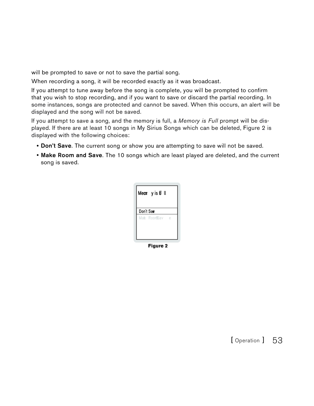 Sirius Satellite Radio S50 user manual Memor y is uF ll 