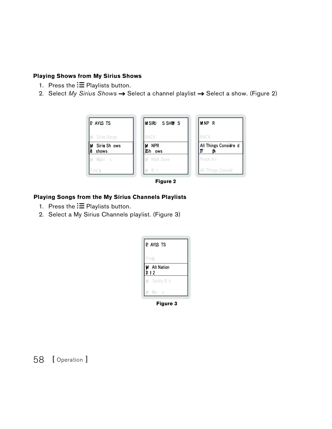 Sirius Satellite Radio S50 user manual Playing Shows from My Sirius Shows 