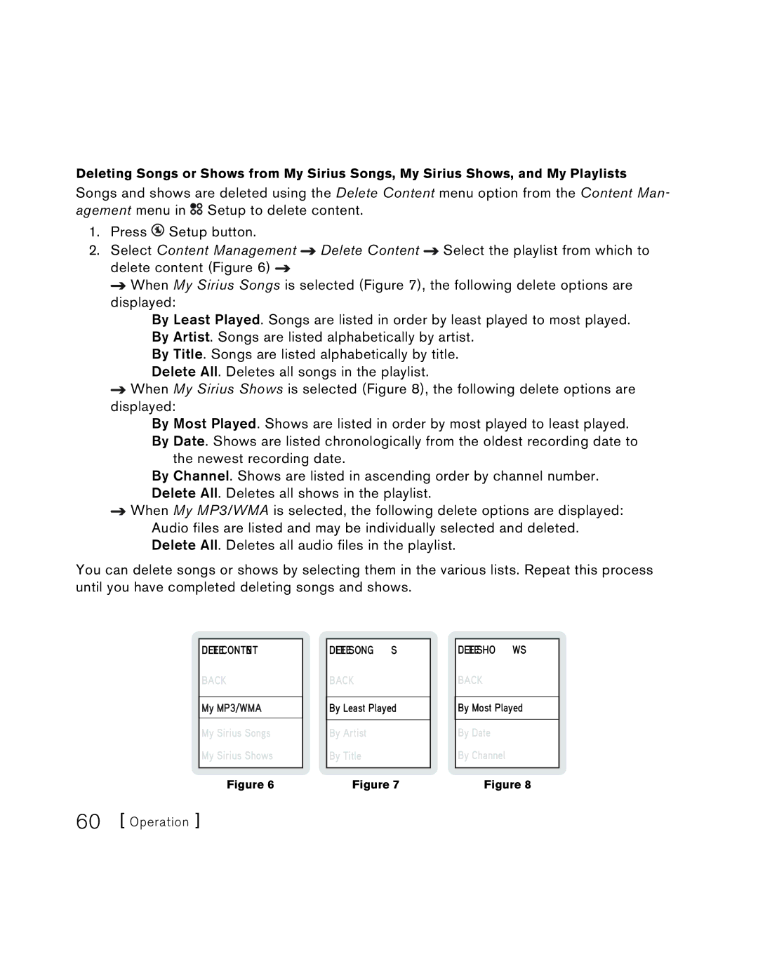 Sirius Satellite Radio S50 user manual Deletecontent 