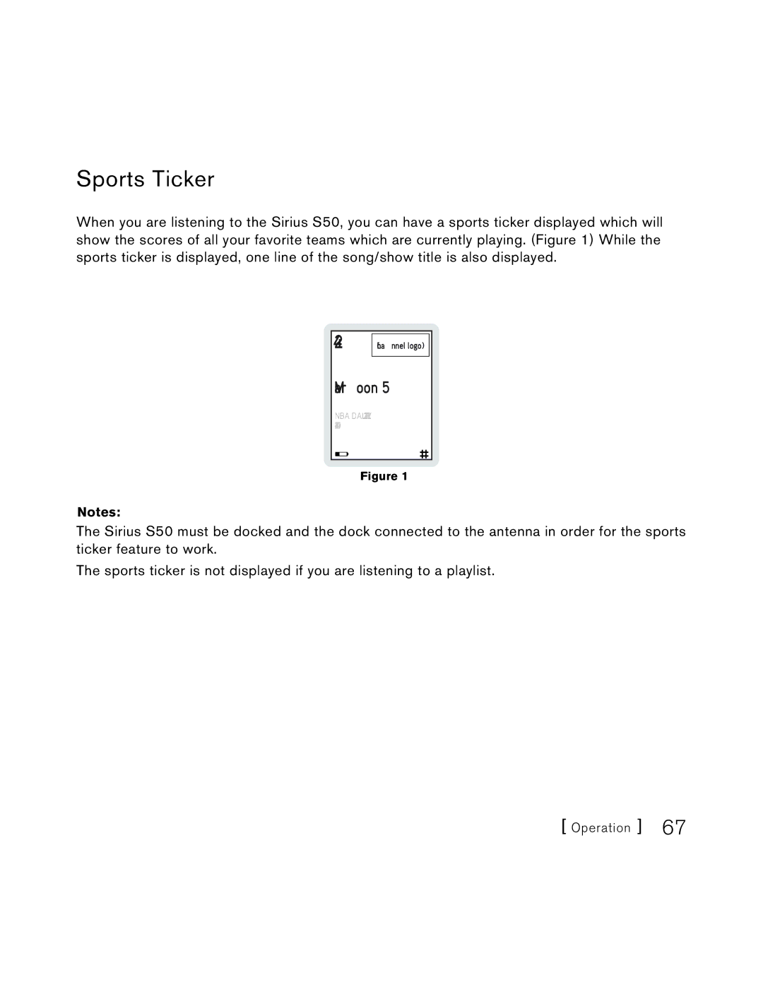 Sirius Satellite Radio S50 user manual Sports Ticker, ArM oon 