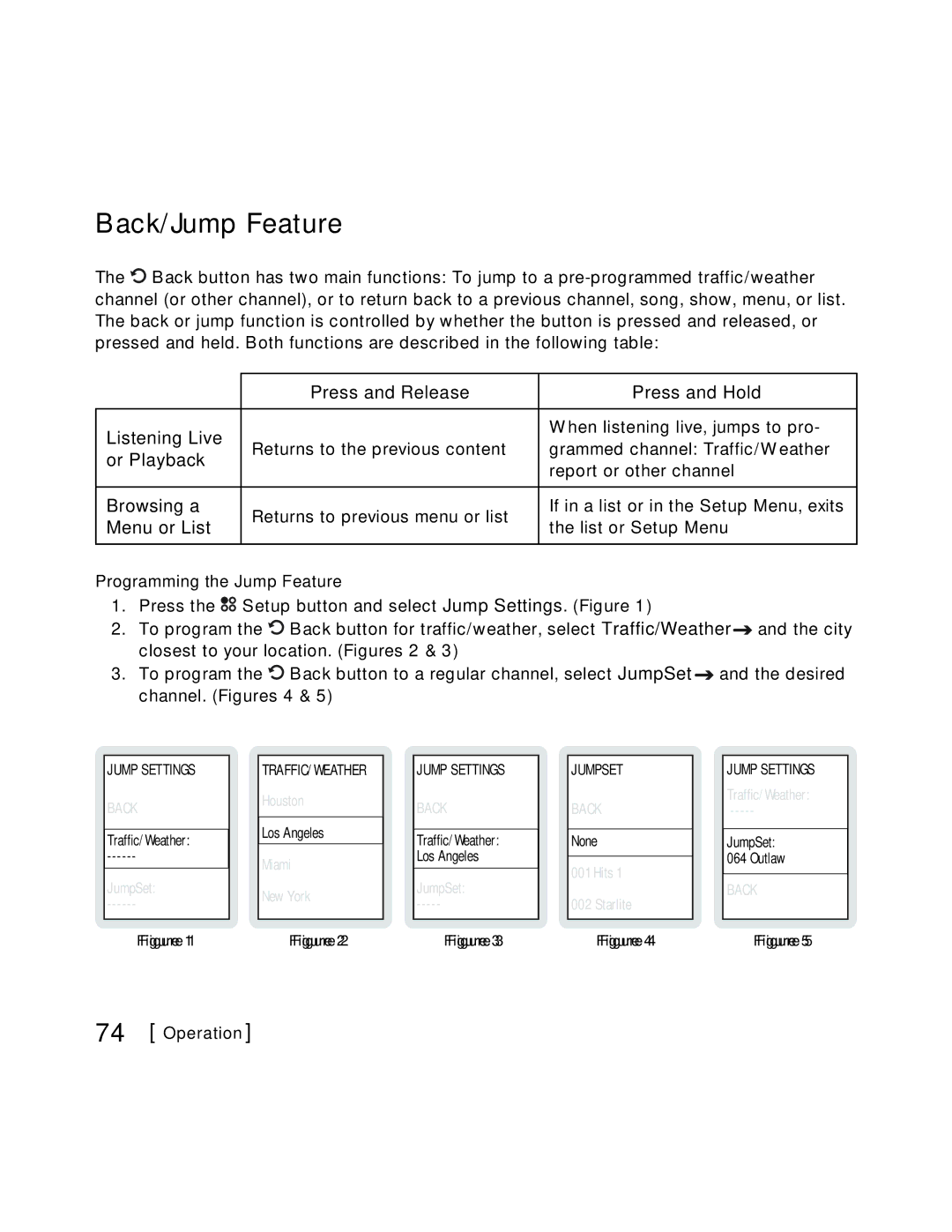 Sirius Satellite Radio S50 user manual Back/Jump Feature 