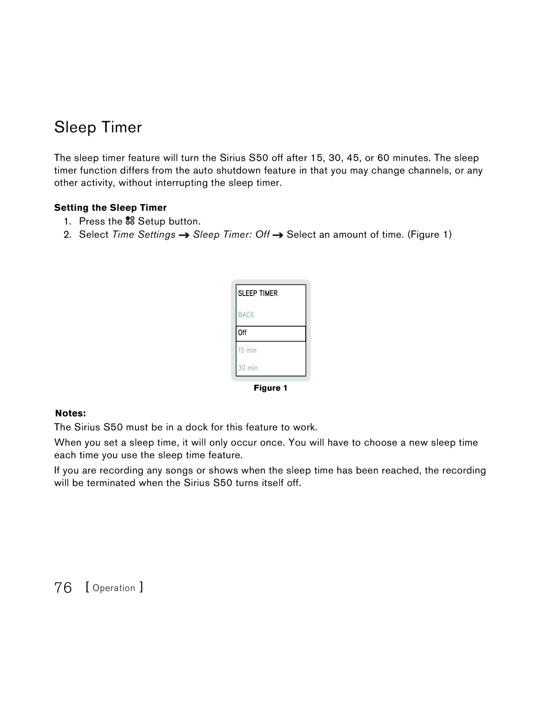 Sirius Satellite Radio S50 user manual Sleep Timer 