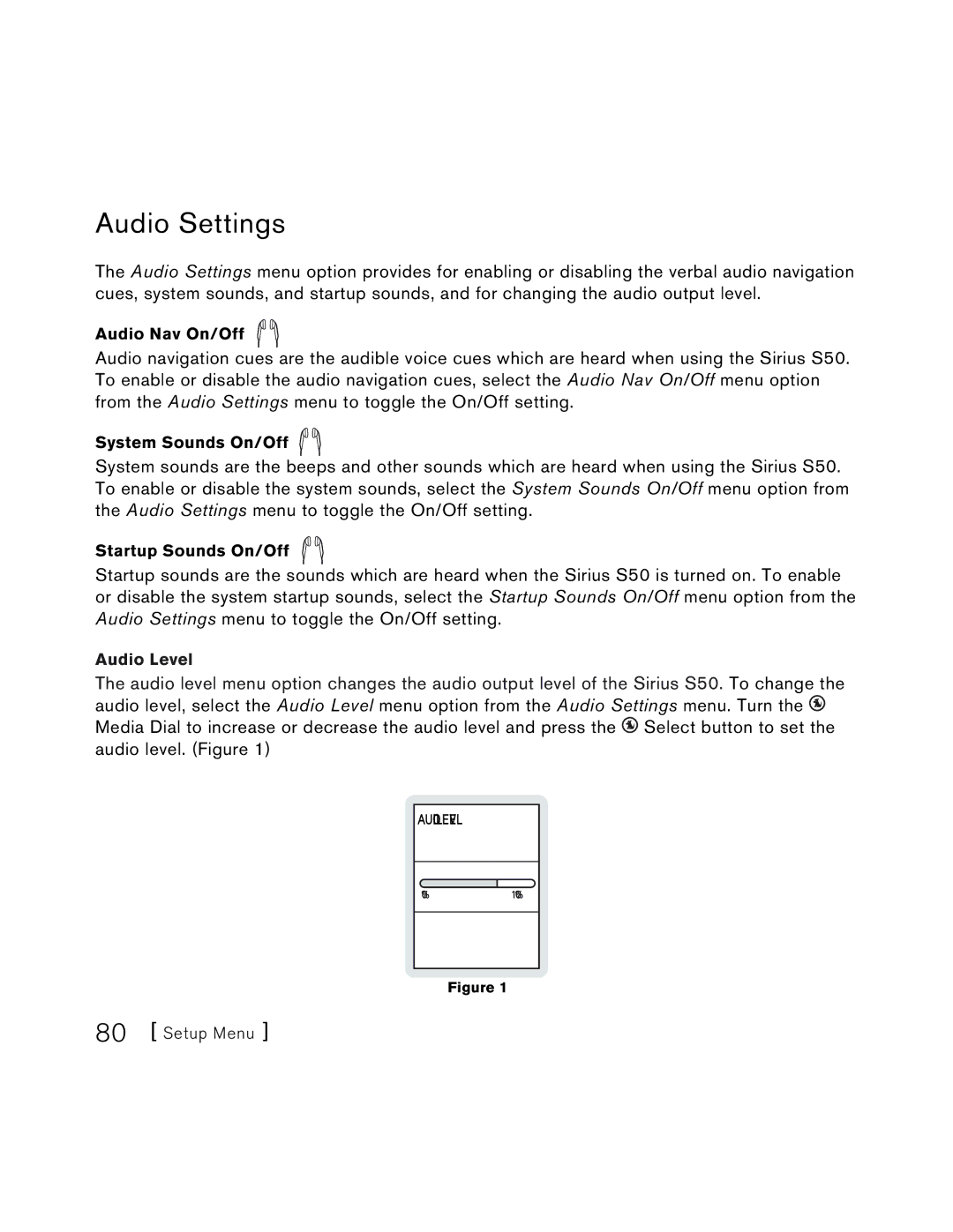 Sirius Satellite Radio S50 user manual Audio Settings 
