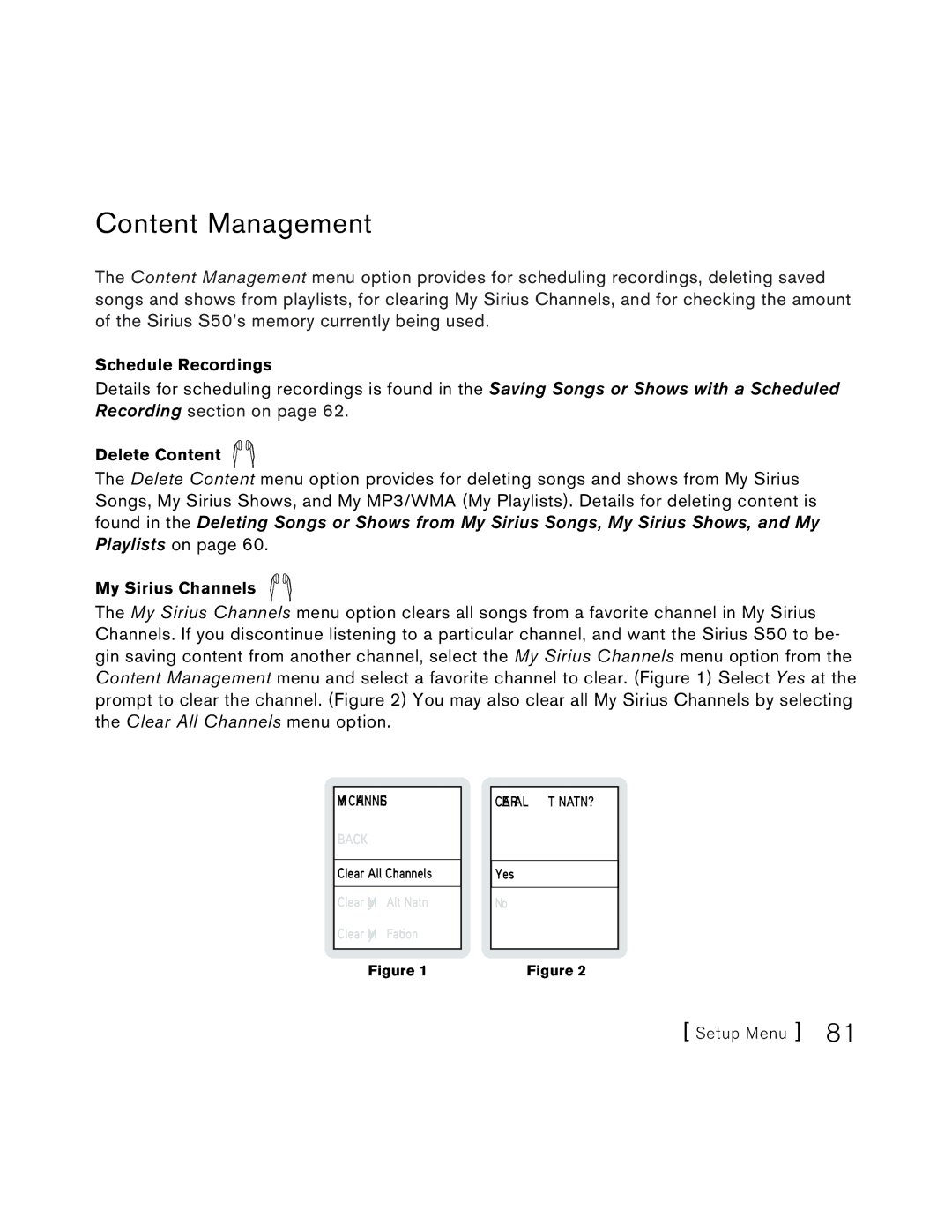 Sirius Satellite Radio S50 user manual Content Management 