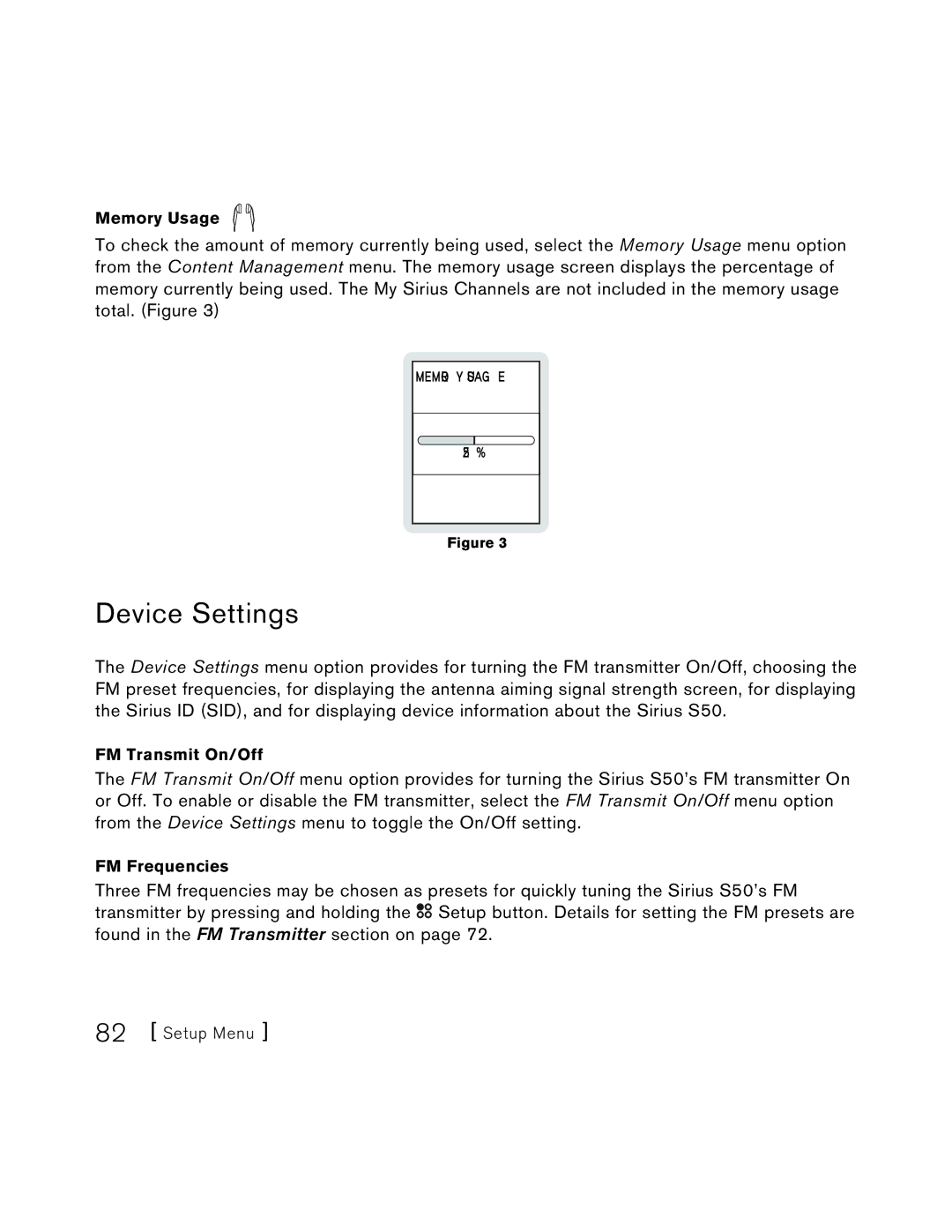 Sirius Satellite Radio S50 user manual Device Settings 