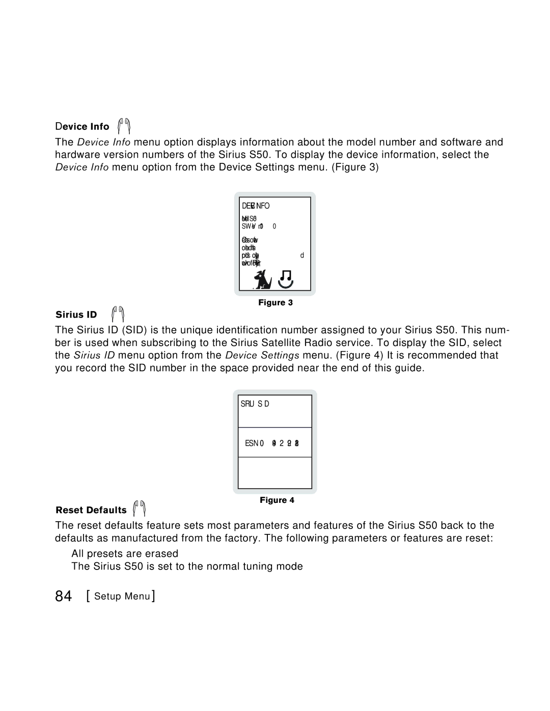 Sirius Satellite Radio S50 user manual Device Info 