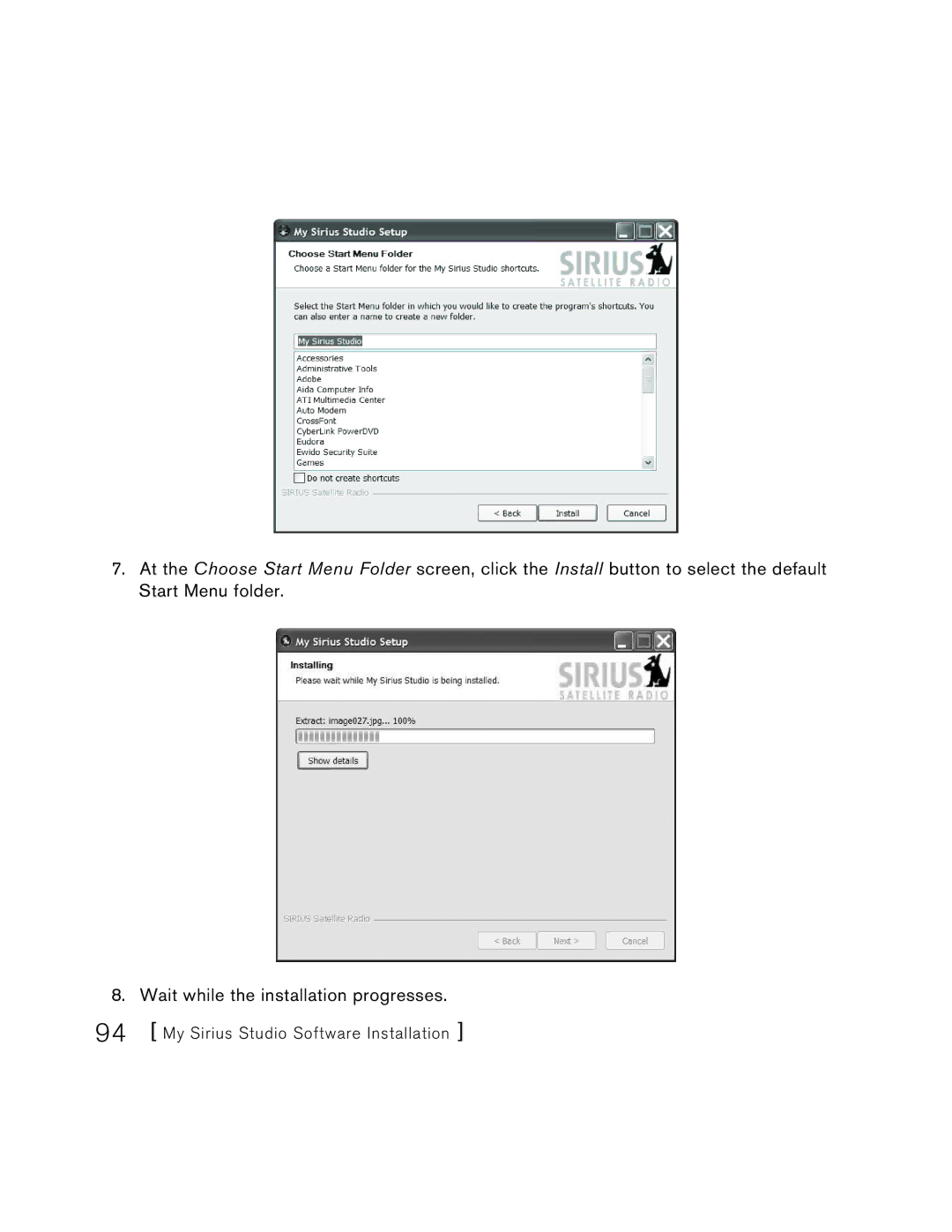 Sirius Satellite Radio S50 user manual My Sirius Studio Software Installation 