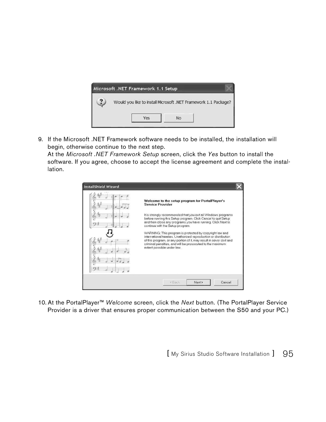 Sirius Satellite Radio S50 user manual My Sirius Studio Software Installation 