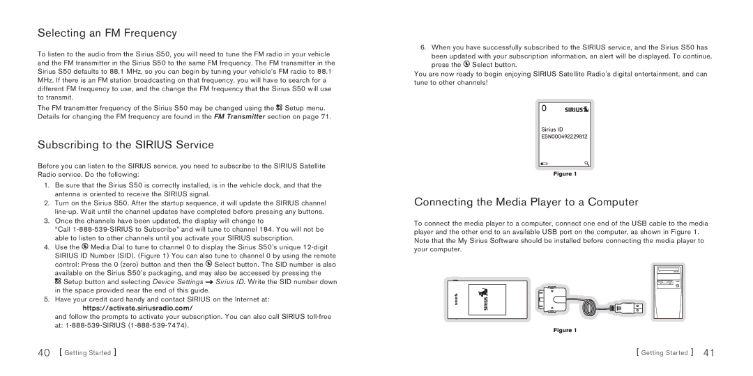 Sirius Satellite Radio S50 manual Selecting an FM Frequency, Subscribing to the Sirius Service 