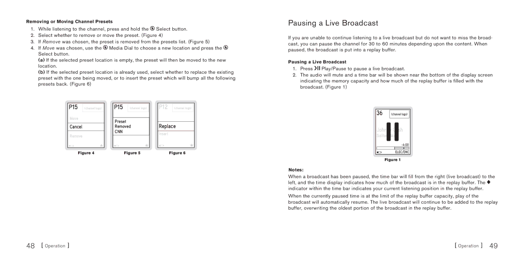 Sirius Satellite Radio S50 manual Pausing a Live Broadcast, Johnny Cash 