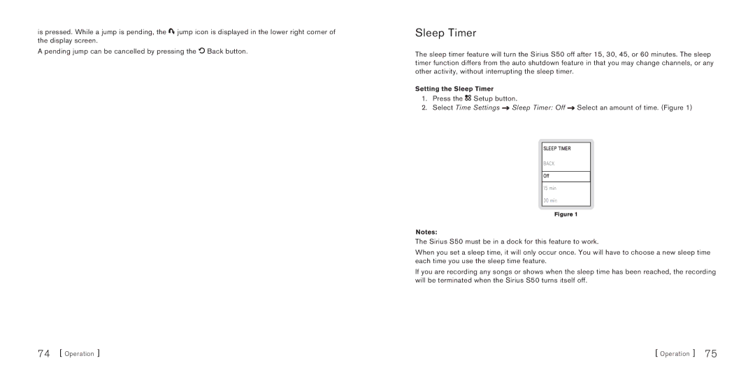 Sirius Satellite Radio S50 manual Sleep Timer 