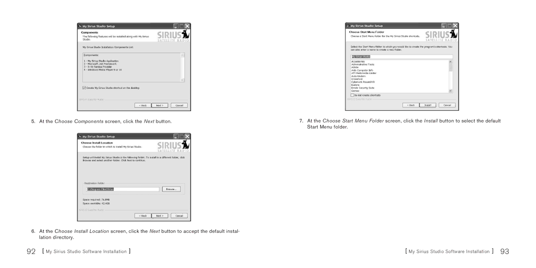 Sirius Satellite Radio S50 manual My Sirius Studio Software Installation 