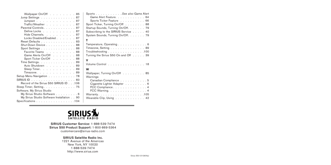 Sirius Satellite Radio manual Sirius S50 012606a 