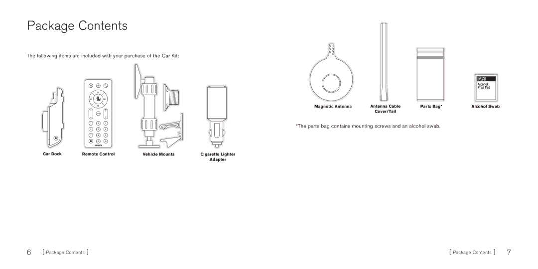 Sirius Satellite Radio S50 manual Package Contents 