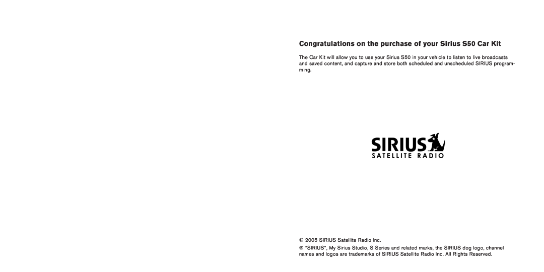 Sirius Satellite Radio S50 manual SIRIUS Satellite Radio Inc 