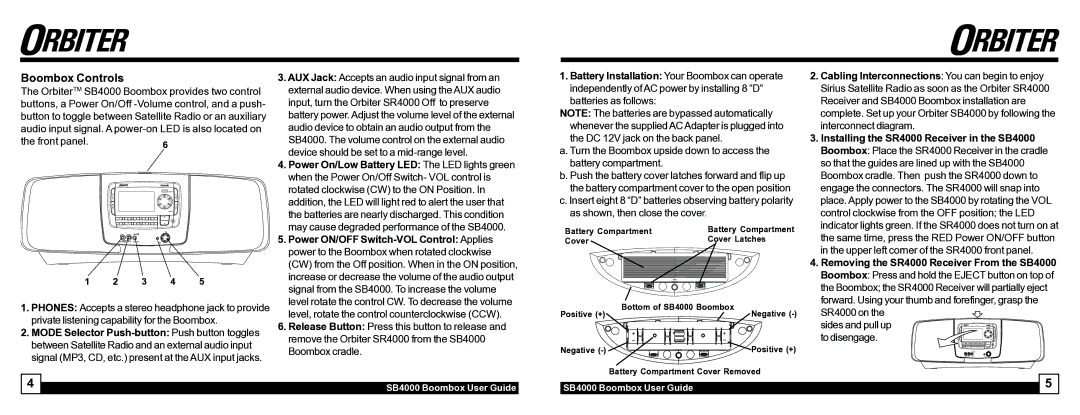 Sirius Satellite Radio SB4000 manual Boombox Controls 