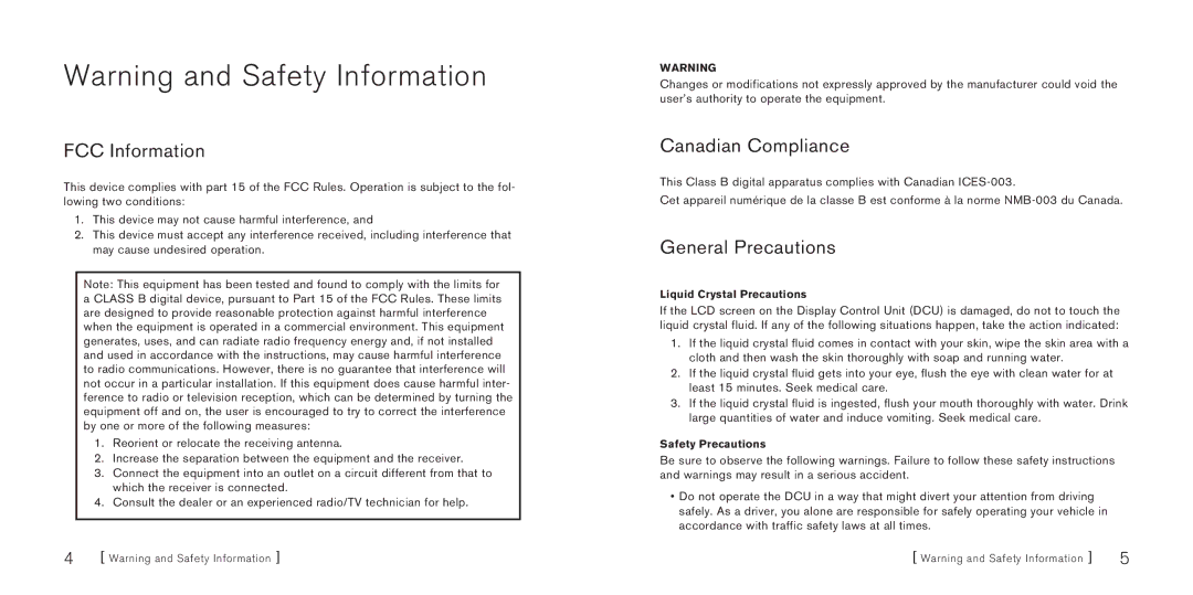 Sirius Satellite Radio SBTV091807a manual FCC Information, Canadian Compliance, General Precautions 