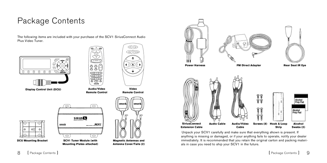 Sirius Satellite Radio SBTV091807a manual Package Contents 