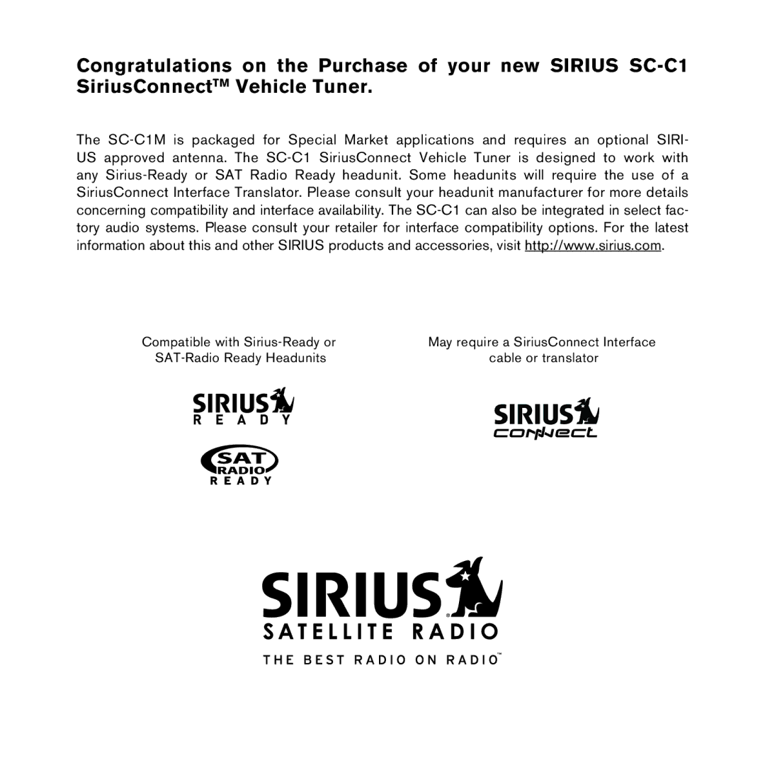 Sirius Satellite Radio SC-C1M manual 