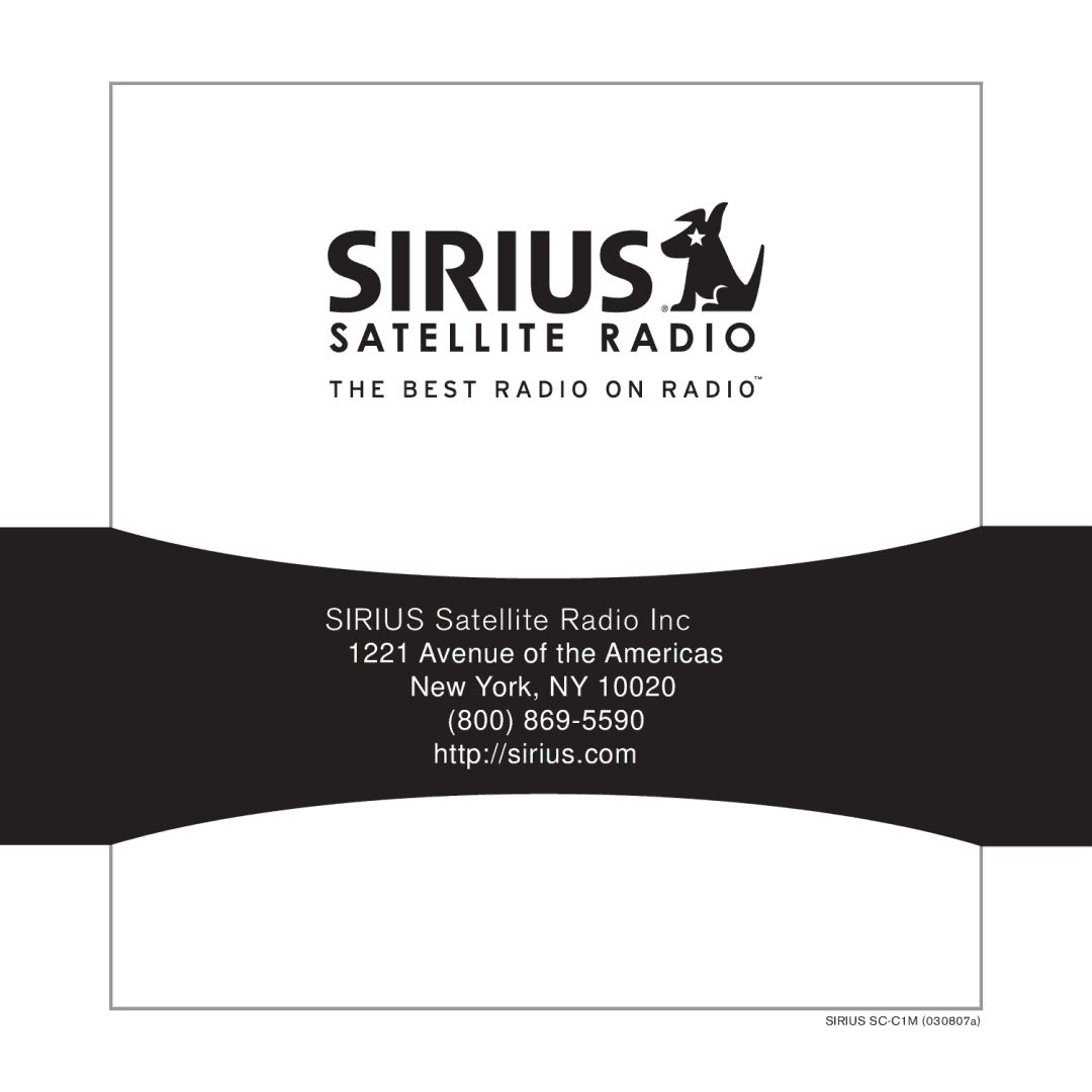 Sirius Satellite Radio SC-C1M manual Sirius Satellite Radio Inc 