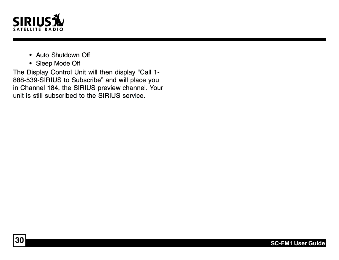 Sirius Satellite Radio manual SC-FM1 User Guide 